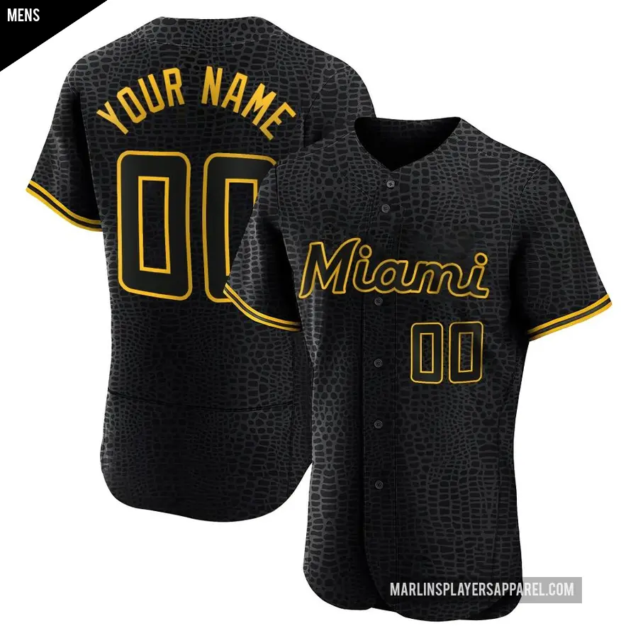 Men's Miami Marlins ＃00 Custom Authentic Black Snake Skin City Jersey