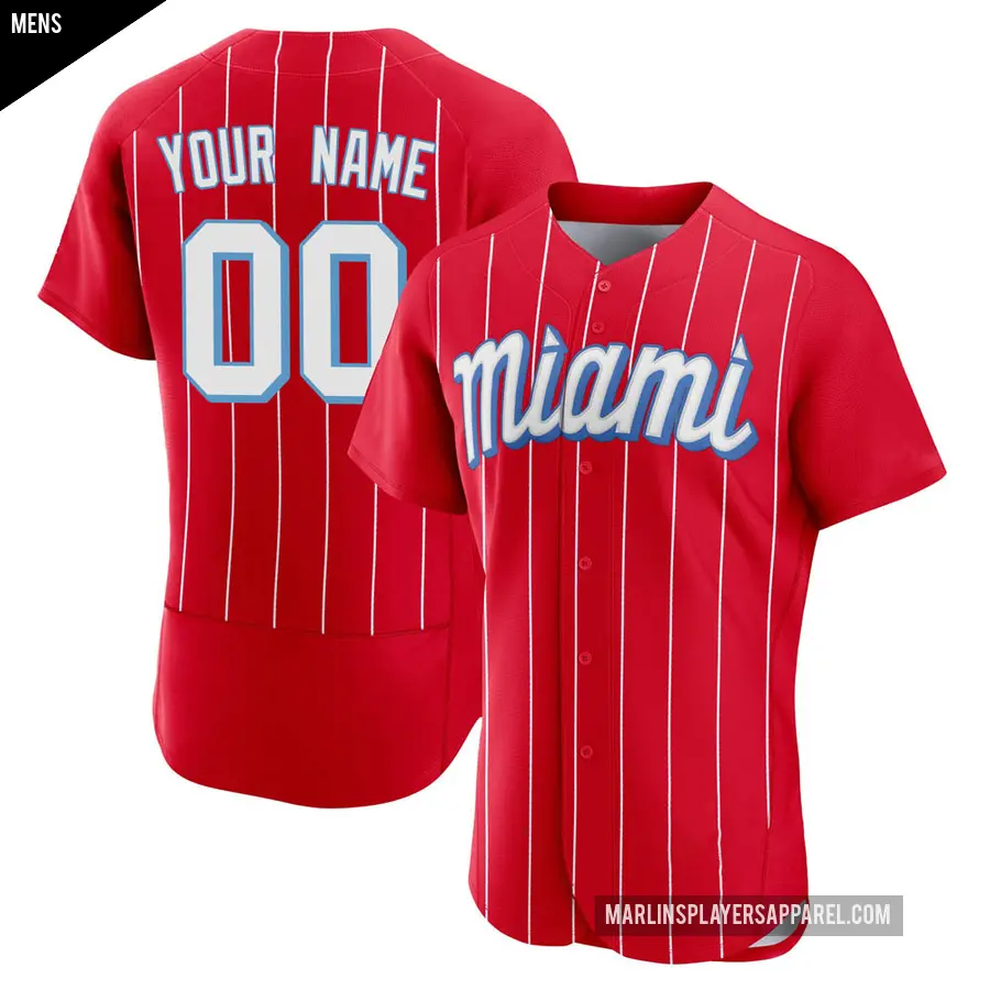 Men's Miami Marlins ＃00 Custom Authentic Red 2021 City Connect Jersey