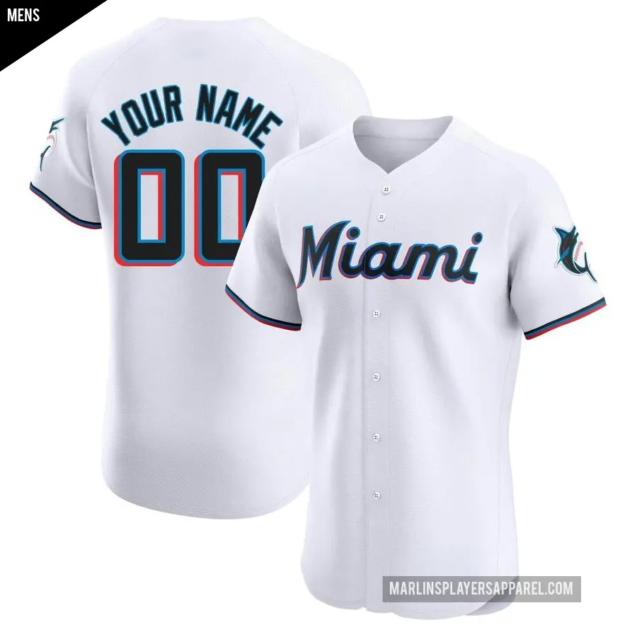 Men's Miami Marlins ＃00 Custom Elite White Home Jersey