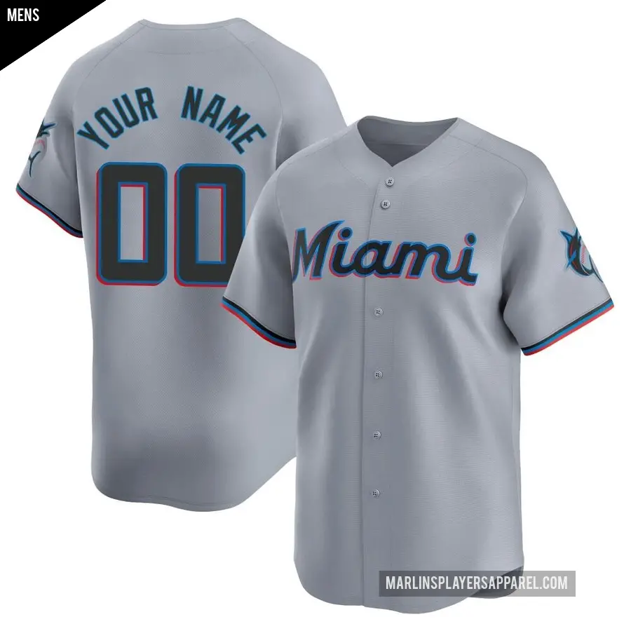 Men's Miami Marlins ＃00 Custom Limited Gray Road Jersey