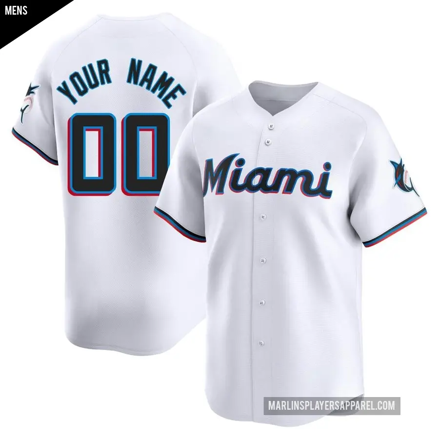 Men's Miami Marlins ＃00 Custom Limited White Home Jersey