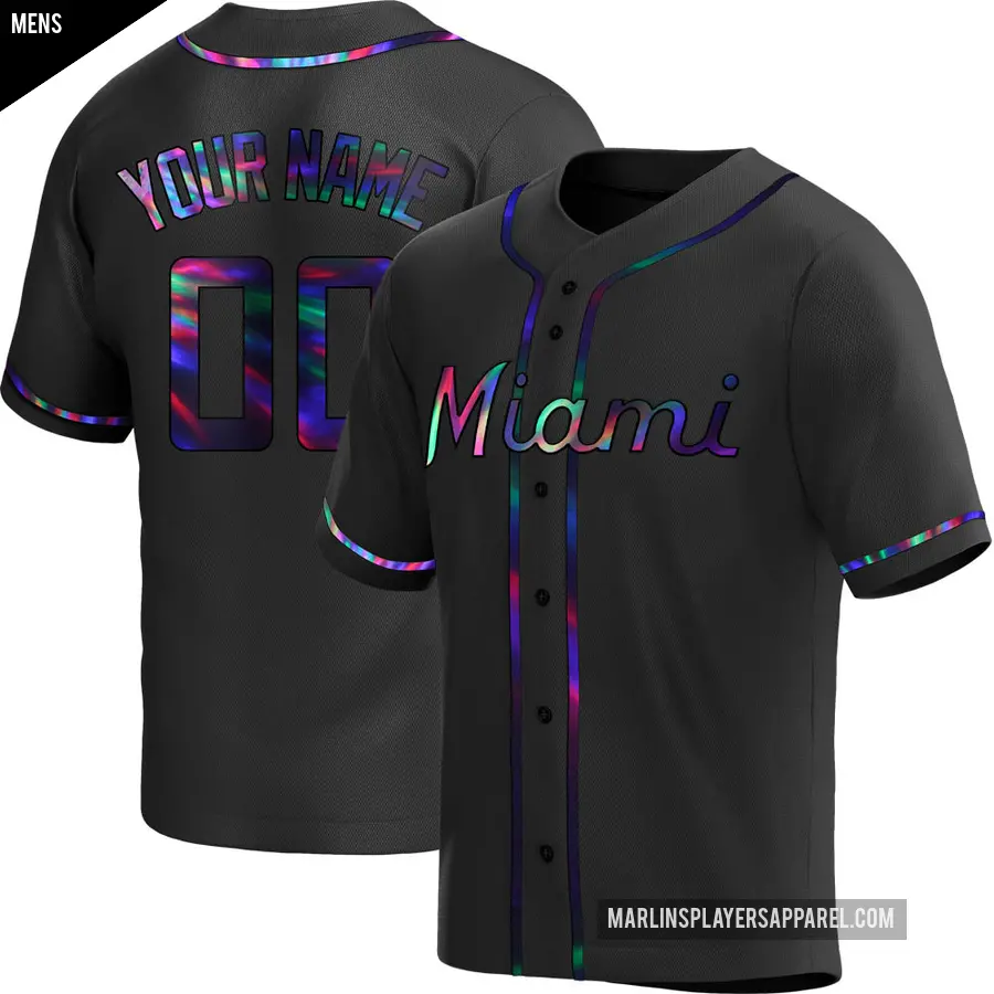 Men's Miami Marlins ＃00 Custom Replica Black Holographic Alternate Jersey