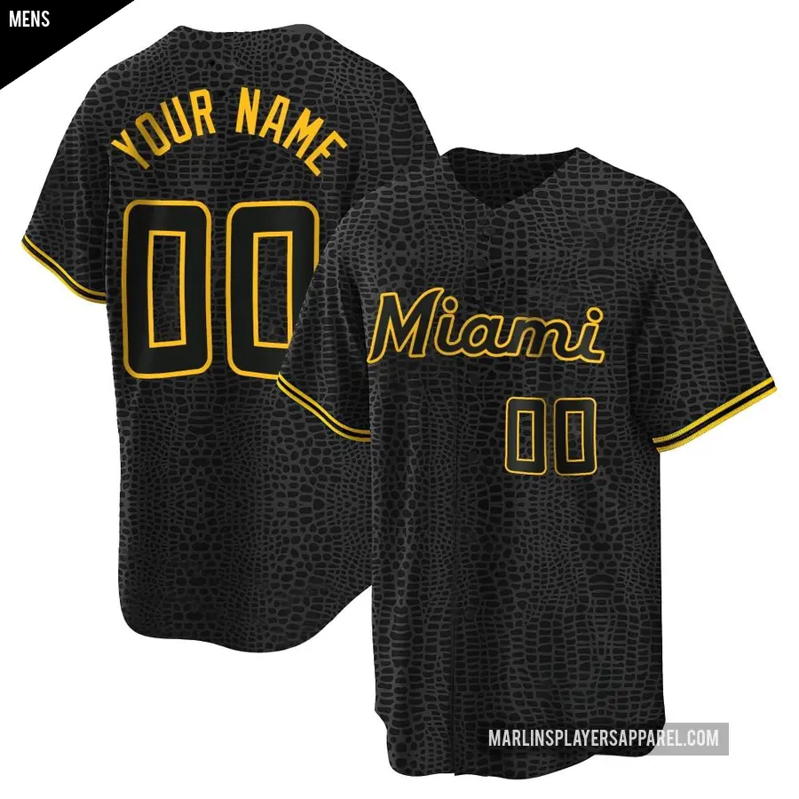 Men's Miami Marlins ＃00 Custom Replica Black Snake Skin City Jersey