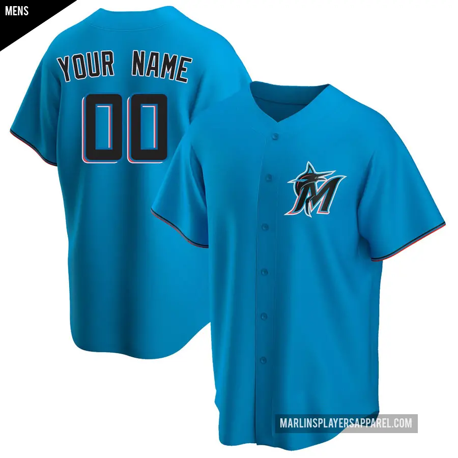 Men's Miami Marlins ＃00 Custom Replica Blue Alternate Jersey