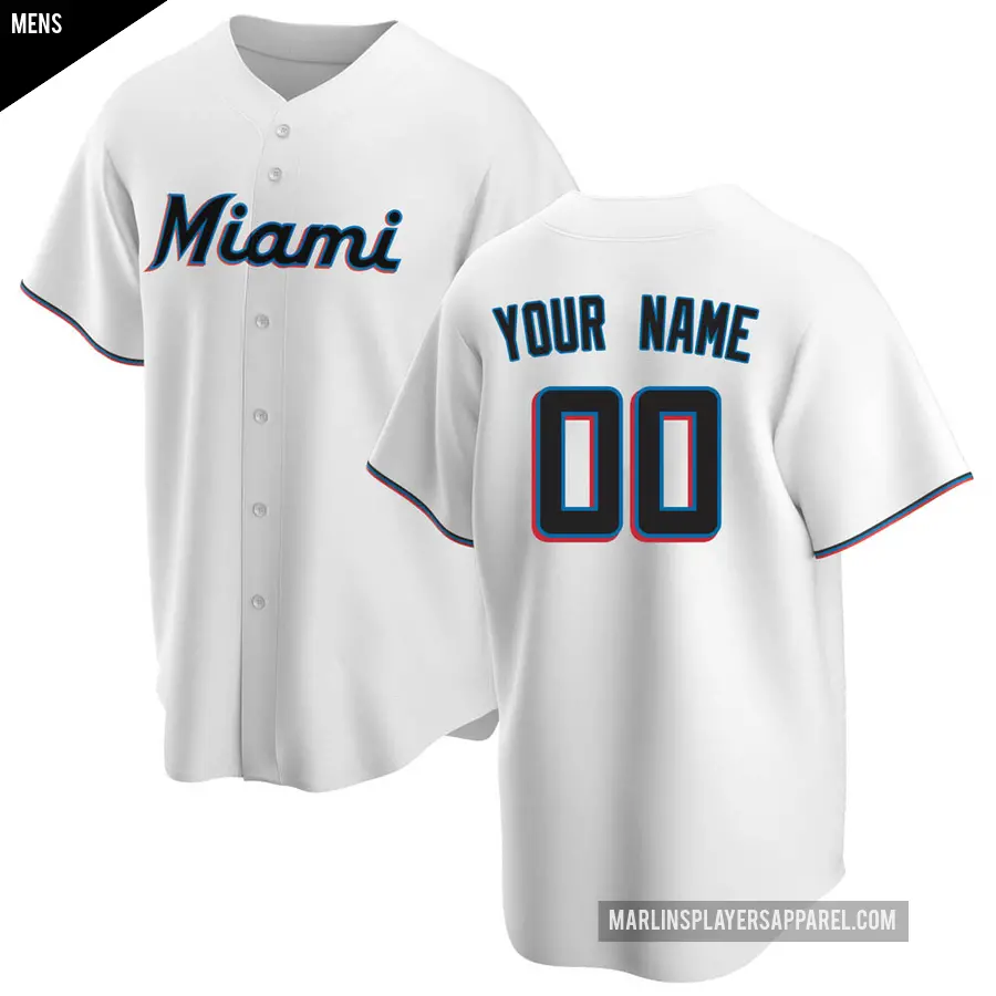 Men's Miami Marlins ＃00 Custom Replica White Home Jersey