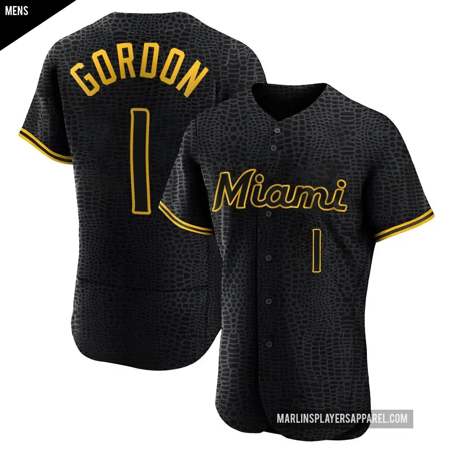 Men's Miami Marlins ＃1 Nick Gordon Authentic Black Snake Skin City Jersey