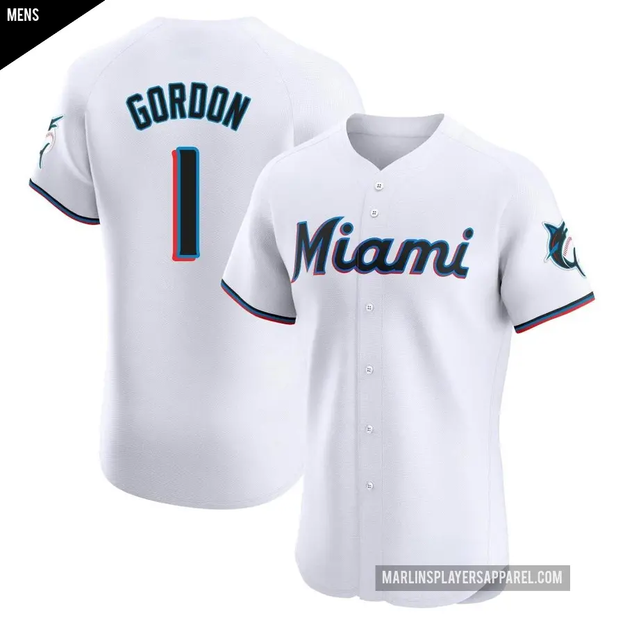 Men's Miami Marlins ＃1 Nick Gordon Elite White Home Jersey