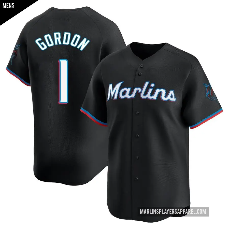 Men's Miami Marlins ＃1 Nick Gordon Limited Black Alternate Jersey