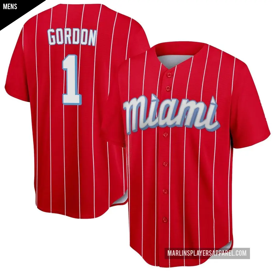 Men's Miami Marlins ＃1 Nick Gordon Replica Red 2021 City Connect Jersey