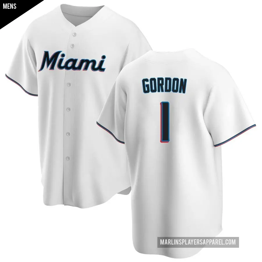 Men's Miami Marlins ＃1 Nick Gordon Replica White Home Jersey