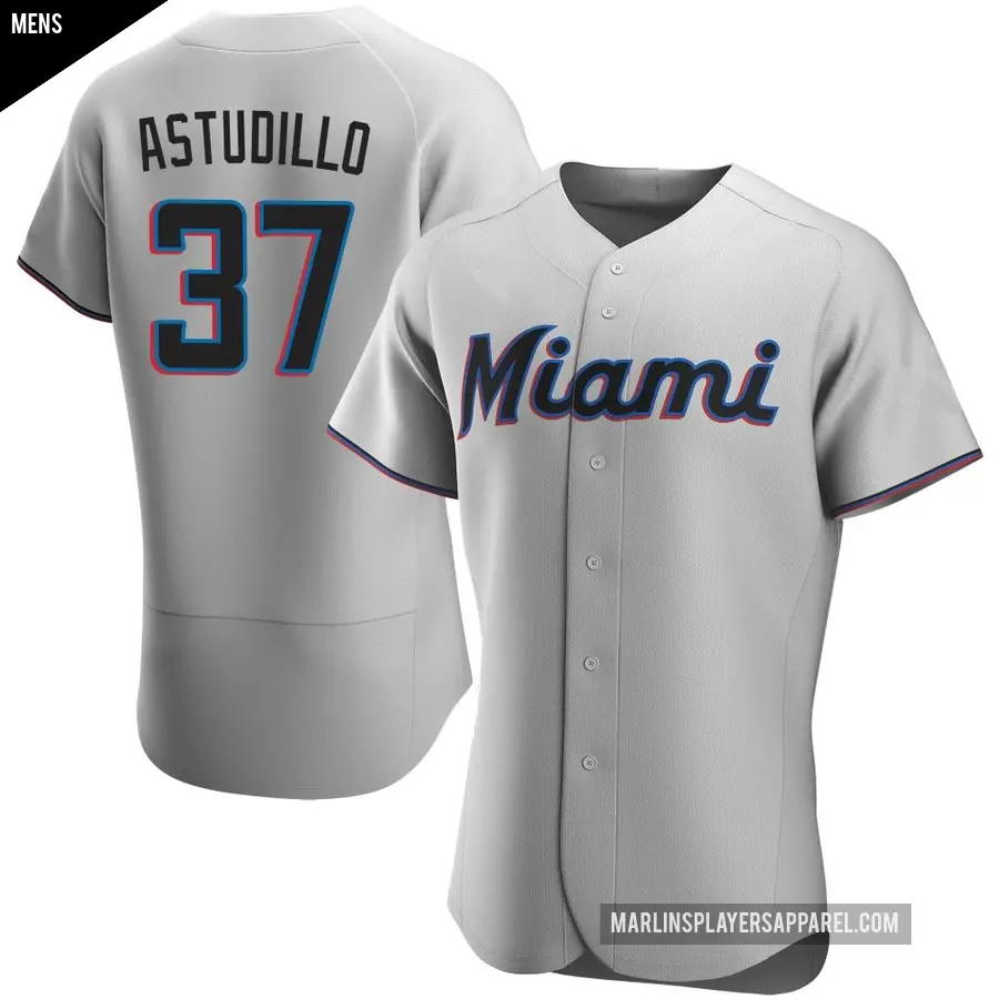 Men's Miami Marlins ＃37 Willians Astudillo Authentic Gray Road Jersey