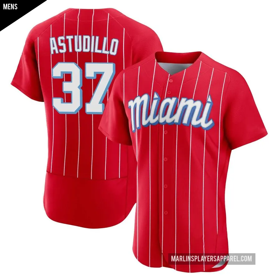 Men's Miami Marlins ＃37 Willians Astudillo Authentic Red 2021 City Connect Jersey