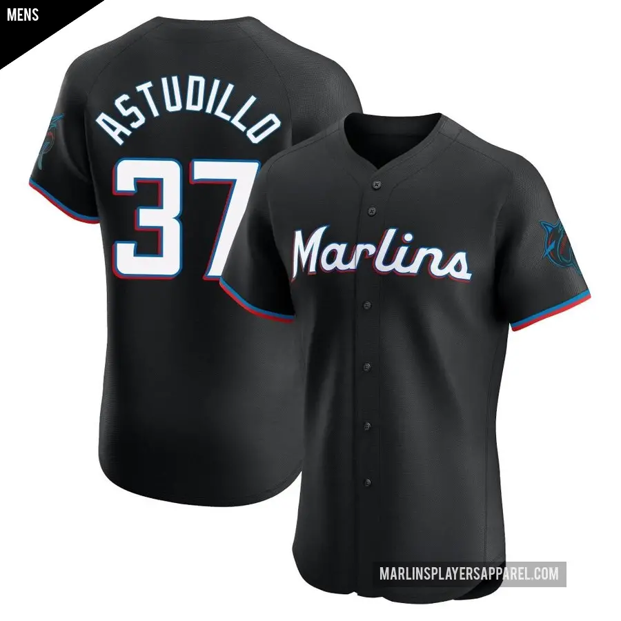 Men's Miami Marlins ＃37 Willians Astudillo Elite Black Alternate Vapor Premier Jersey