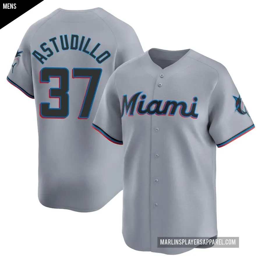 Men's Miami Marlins ＃37 Willians Astudillo Limited Gray Road Jersey