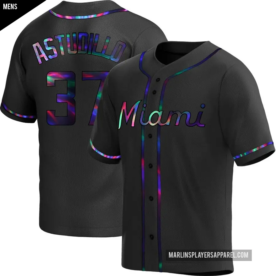 Men's Miami Marlins ＃37 Willians Astudillo Replica Black Holographic Alternate Jersey