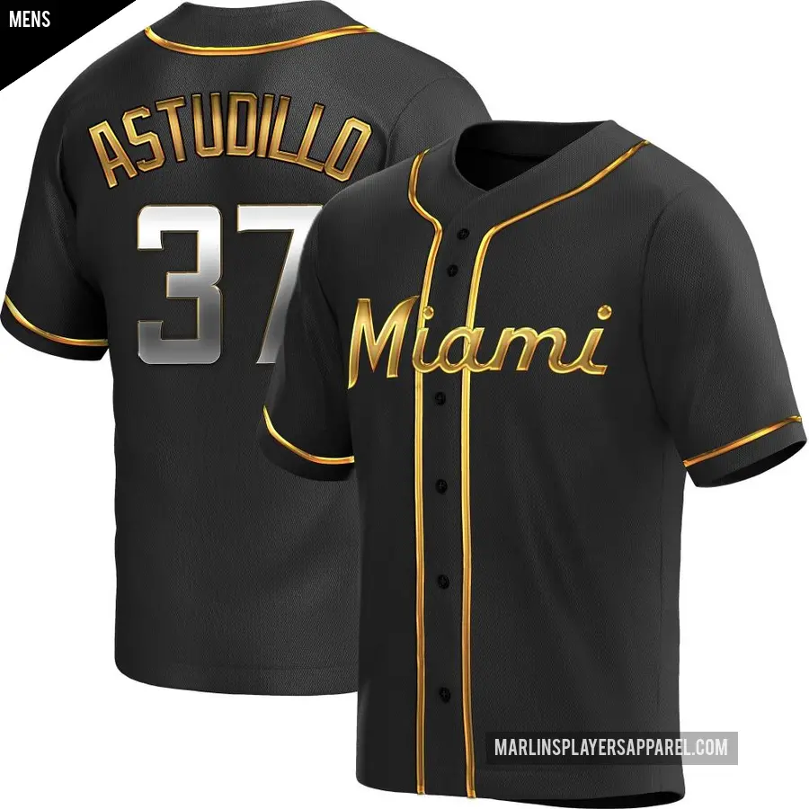 Men's Miami Marlins ＃37 Willians Astudillo Replica Gold Black en Alternate Jersey