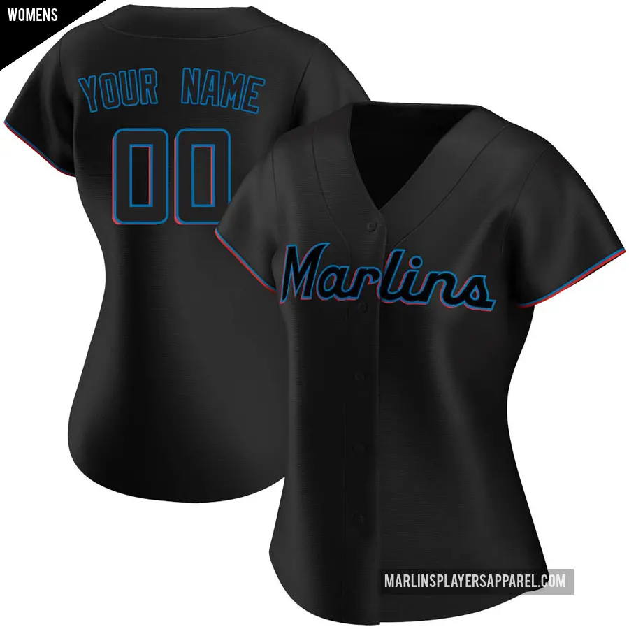 Women's Miami Marlins ＃00 Custom Authentic Black Alternate Jersey