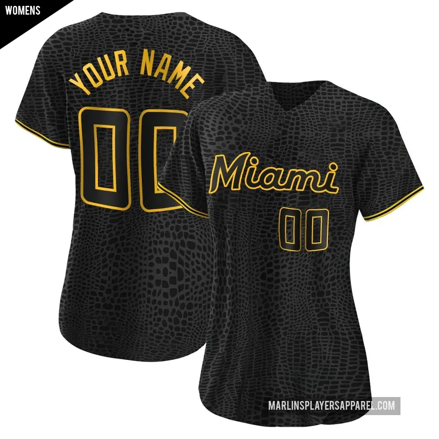 Women's Miami Marlins ＃00 Custom Authentic Black Snake Skin City Jersey