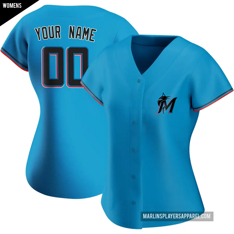 Women's Miami Marlins ＃00 Custom Authentic Blue Alternate Jersey