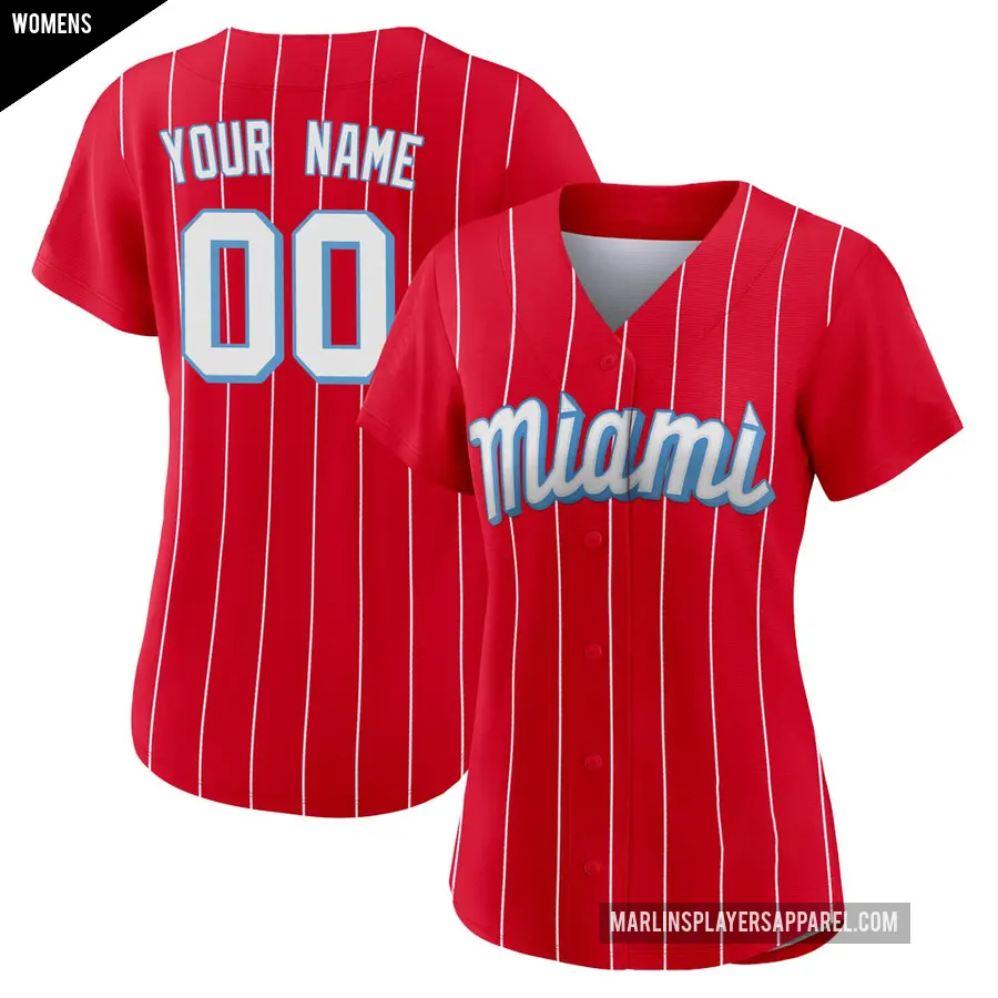 Women's Miami Marlins ＃00 Custom Authentic Red 2021 City Connect Jersey