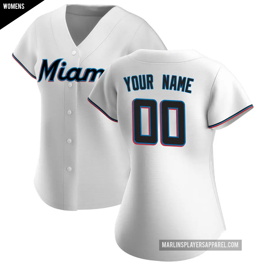 Women's Miami Marlins ＃00 Custom Authentic White Home Jersey