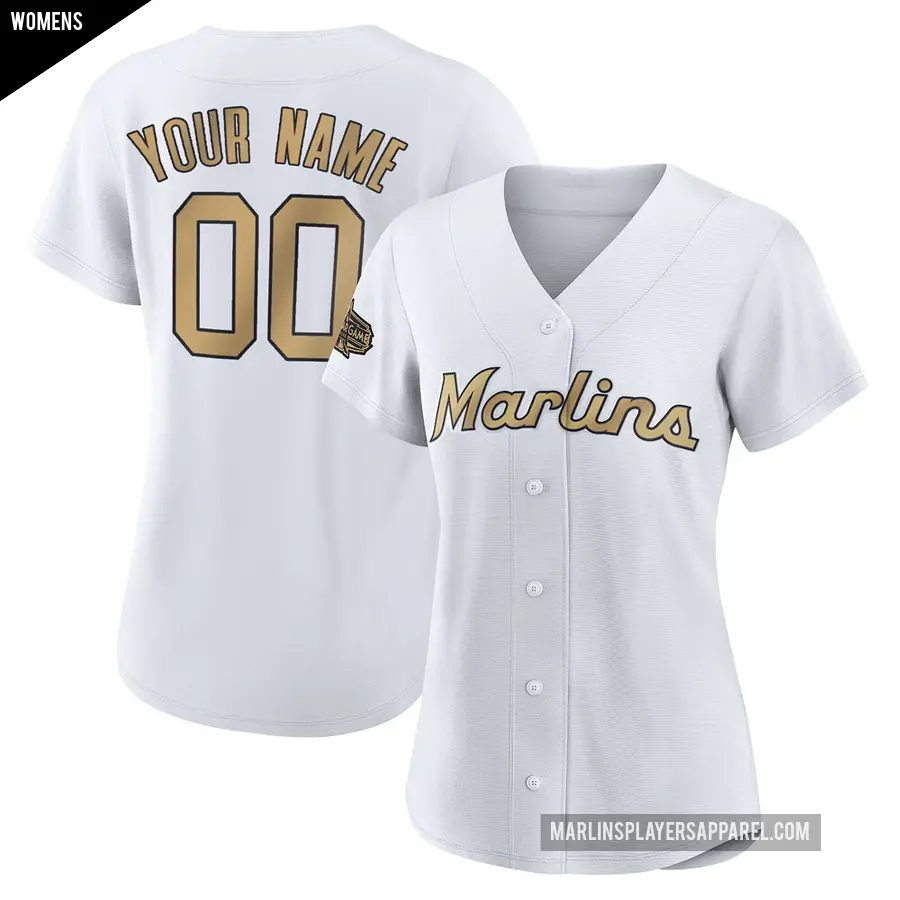 Women's Miami Marlins ＃00 Custom Game White Authentic 2022 All-Star Jersey