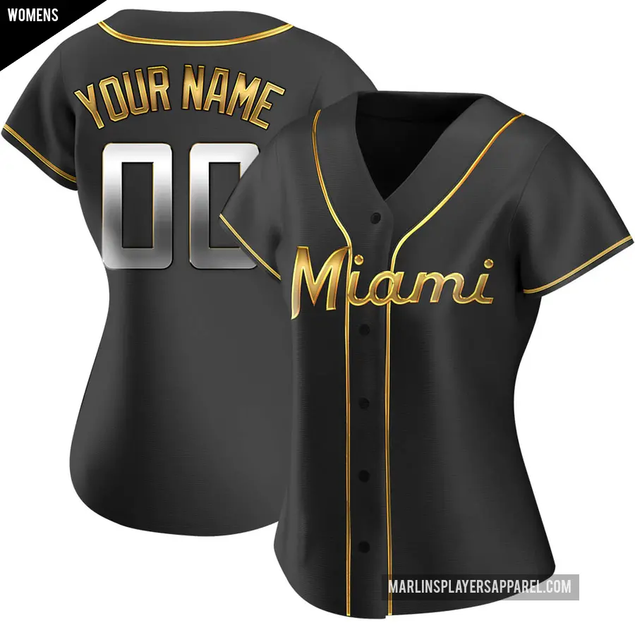 Women's Miami Marlins ＃00 Custom Replica Gold Black en Alternate Jersey