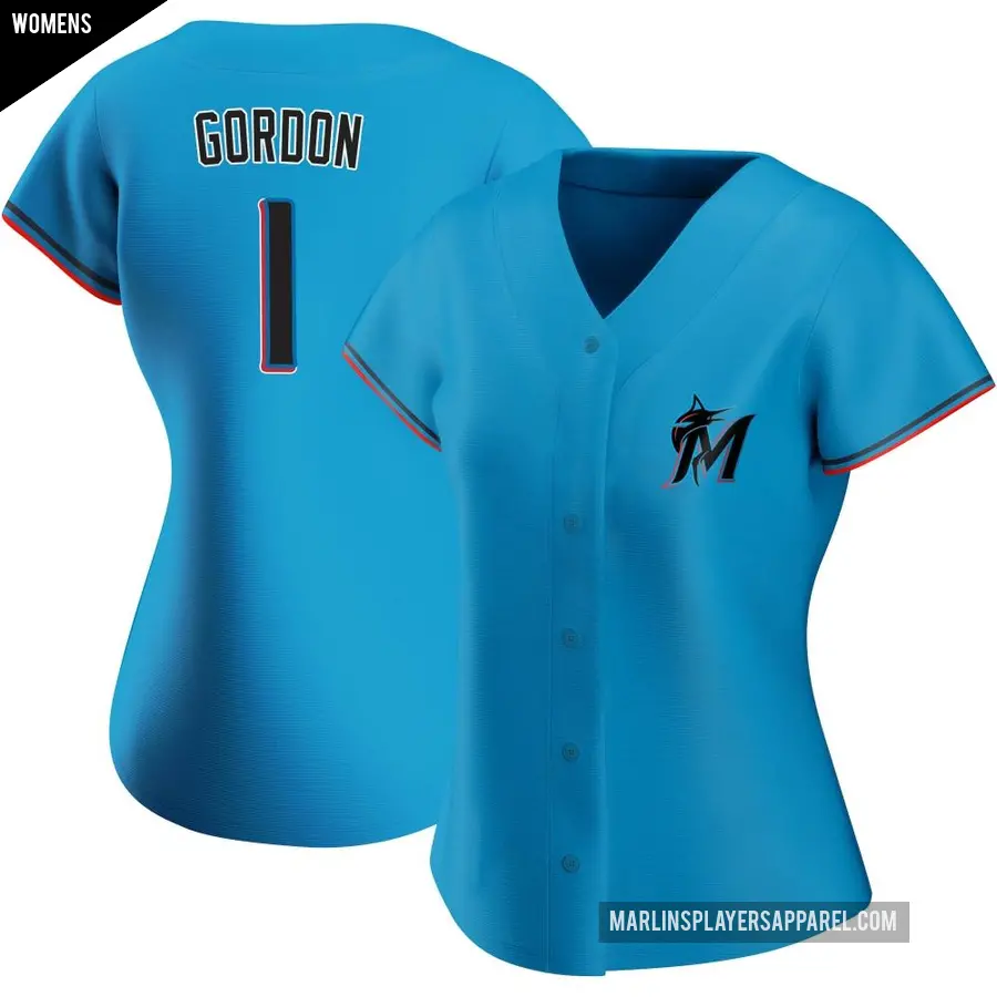 Women's Miami Marlins ＃1 Nick Gordon Authentic Blue Alternate Jersey