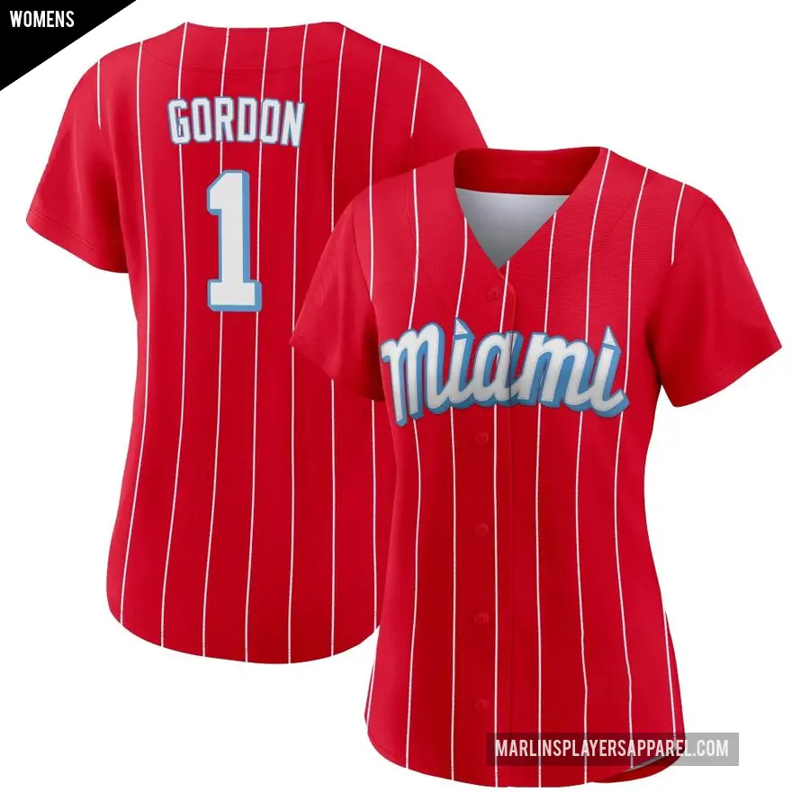 Women's Miami Marlins ＃1 Nick Gordon Authentic Red 2021 City Connect Jersey