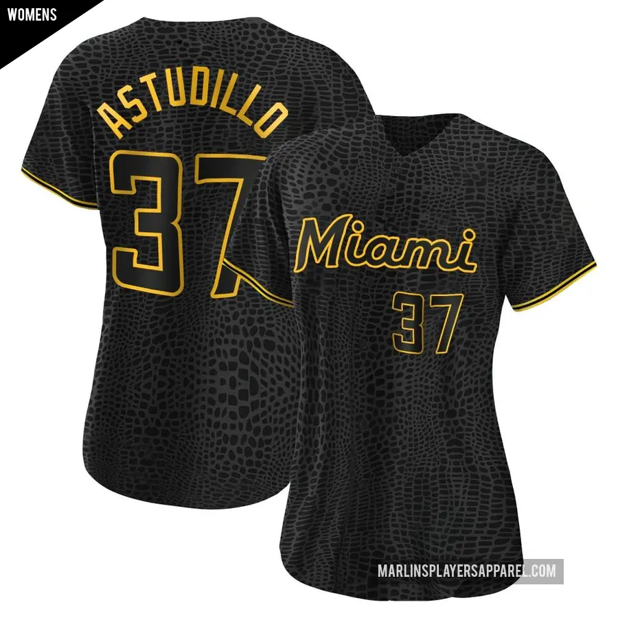 Women's Miami Marlins ＃37 Willians Astudillo Authentic Black Snake Skin City Jersey