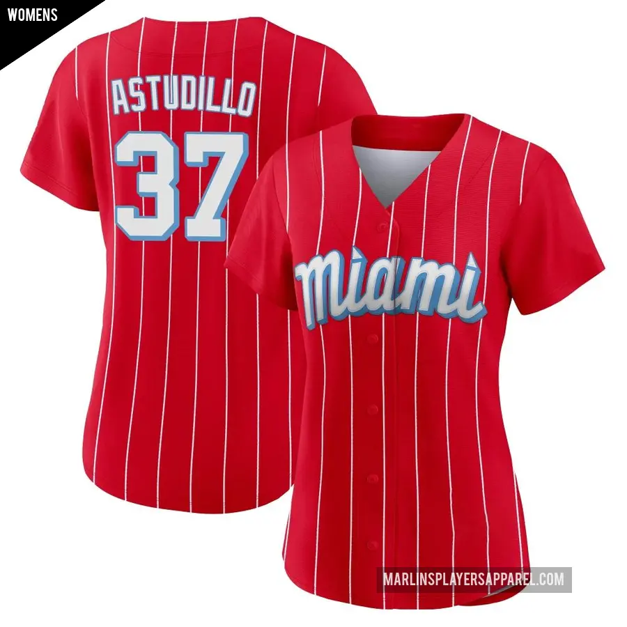 Women's Miami Marlins ＃37 Willians Astudillo Authentic Red 2021 City Connect Jersey