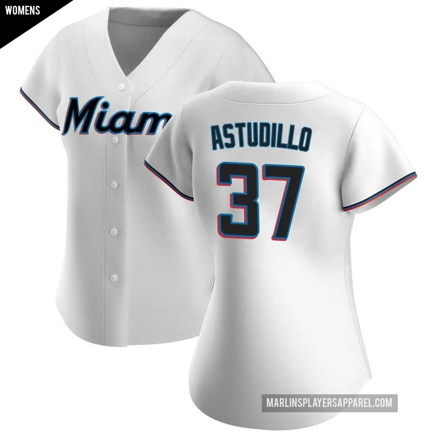 Women's Miami Marlins ＃37 Willians Astudillo Authentic White Home Jersey