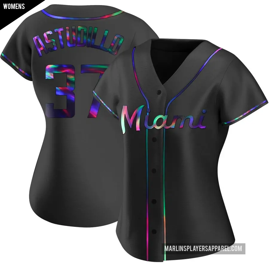 Women's Miami Marlins ＃37 Willians Astudillo Replica Black Holographic Alternate Jersey