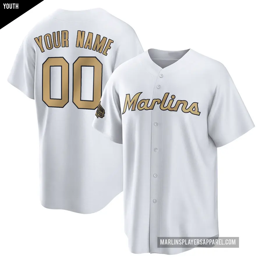 Youth Miami Marlins ＃00 Custom Game White Replica 2022 All-Star Jersey