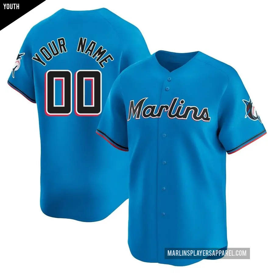 Youth Miami Marlins ＃00 Custom Limited Blue Alternate Jersey