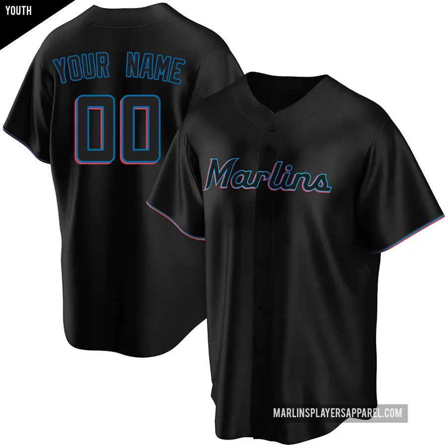 Youth Miami Marlins ＃00 Custom Replica Black Alternate Jersey