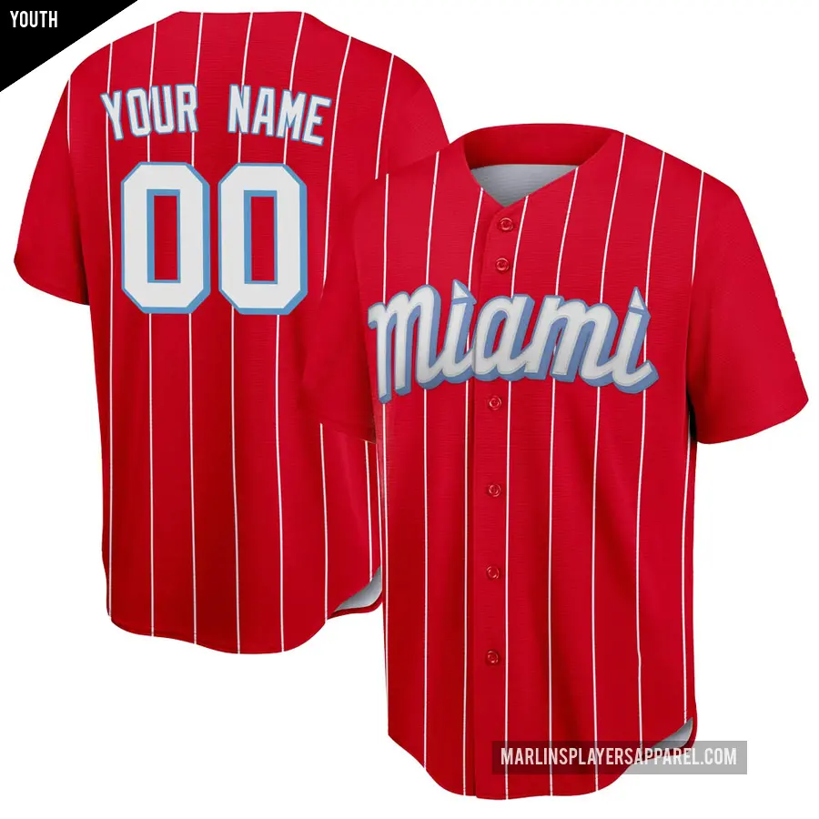 Youth Miami Marlins ＃00 Custom Replica Red 2021 City Connect Jersey