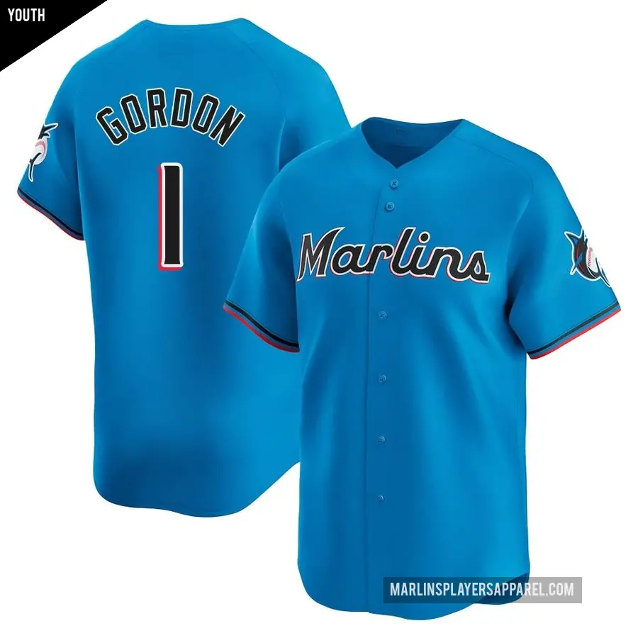 Youth Miami Marlins ＃1 Nick Gordon Limited Blue Alternate Jersey