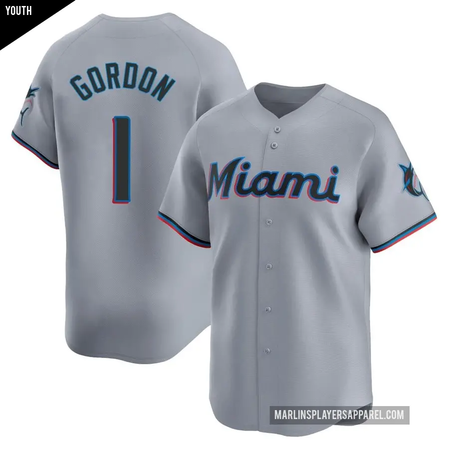 Youth Miami Marlins ＃1 Nick Gordon Limited Gray Road Jersey