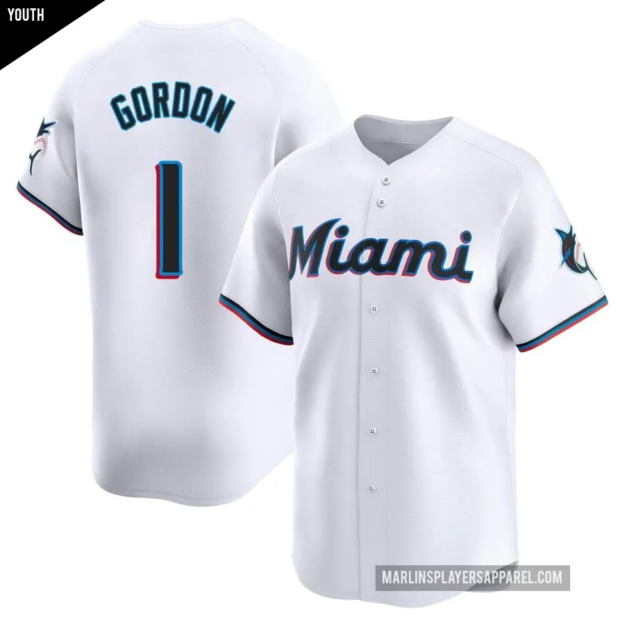 Youth Miami Marlins ＃1 Nick Gordon Limited White Home Jersey