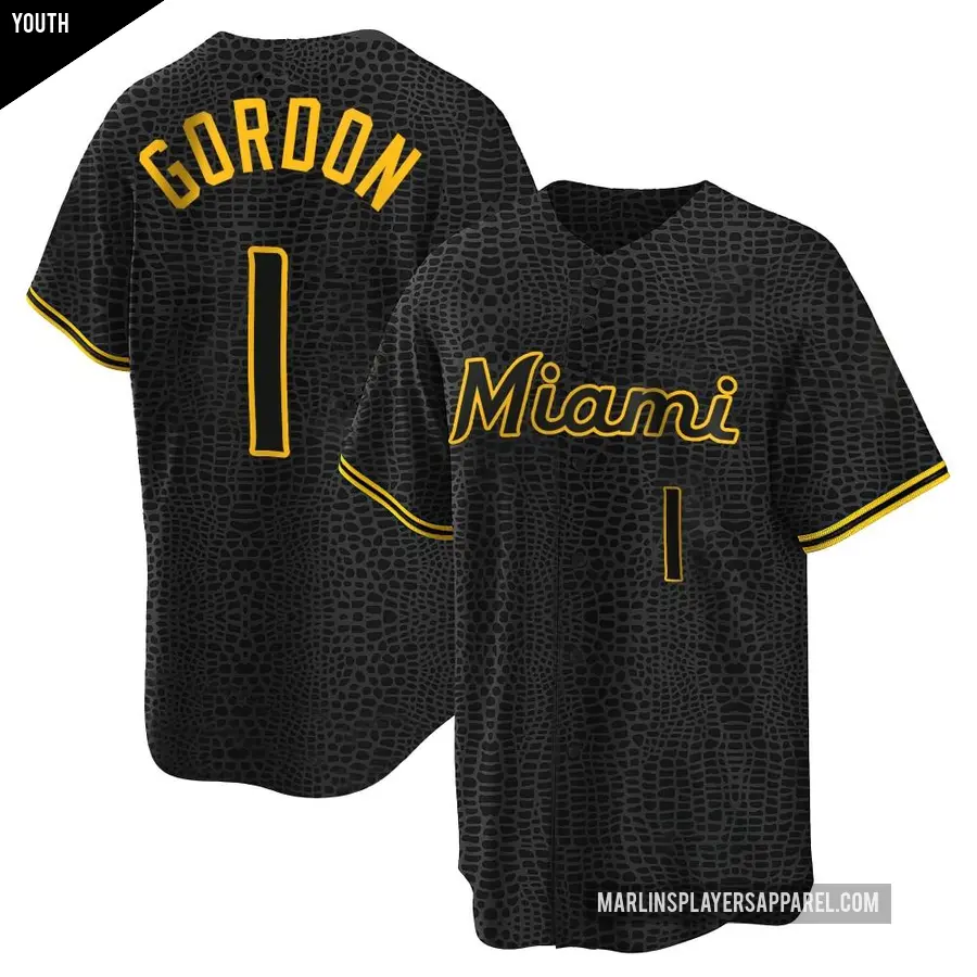 Youth Miami Marlins ＃1 Nick Gordon Replica Black Snake Skin City Jersey