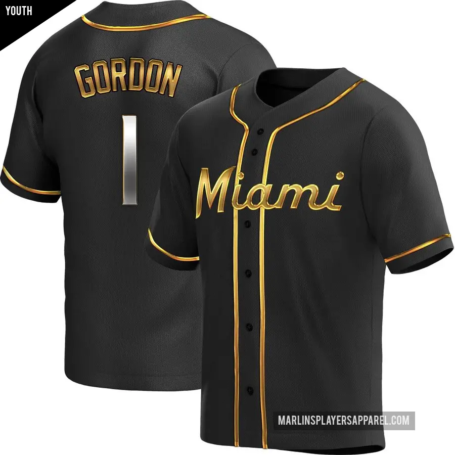 Youth Miami Marlins ＃1 Nick Gordon Replica Gold Black en Alternate Jersey