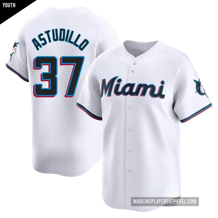 Youth Miami Marlins ＃37 Willians Astudillo Limited White Home Jersey