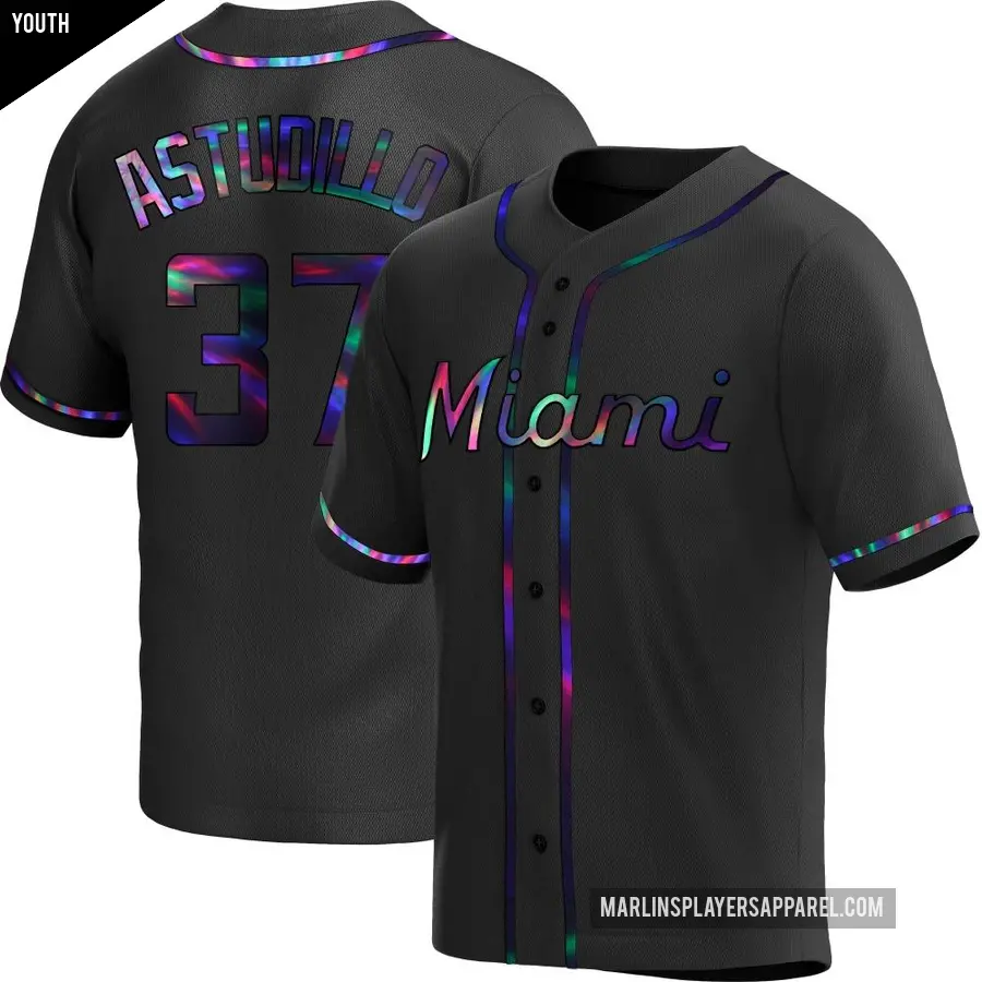 Youth Miami Marlins ＃37 Willians Astudillo Replica Black Holographic Alternate Jersey