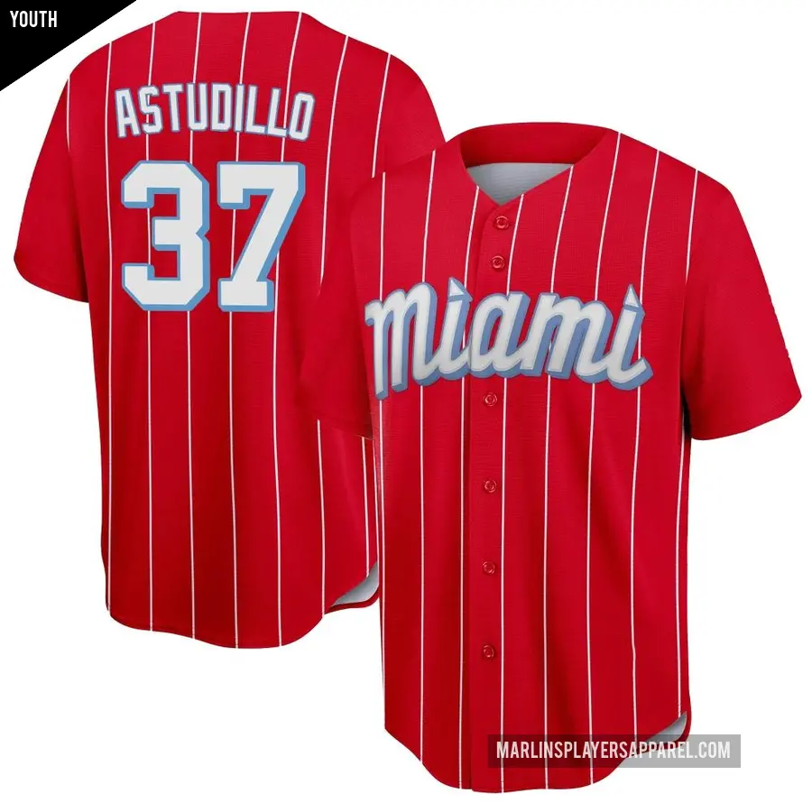 Youth Miami Marlins ＃37 Willians Astudillo Replica Red 2021 City Connect Jersey