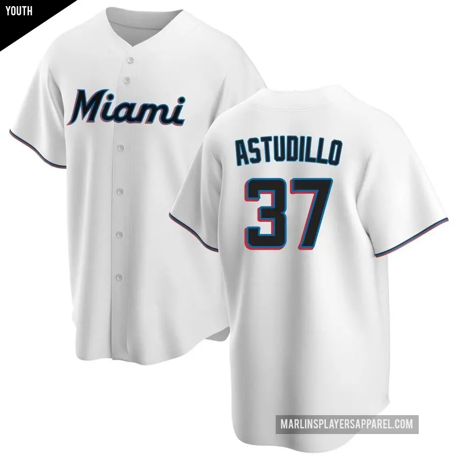 Youth Miami Marlins ＃37 Willians Astudillo Replica White Home Jersey